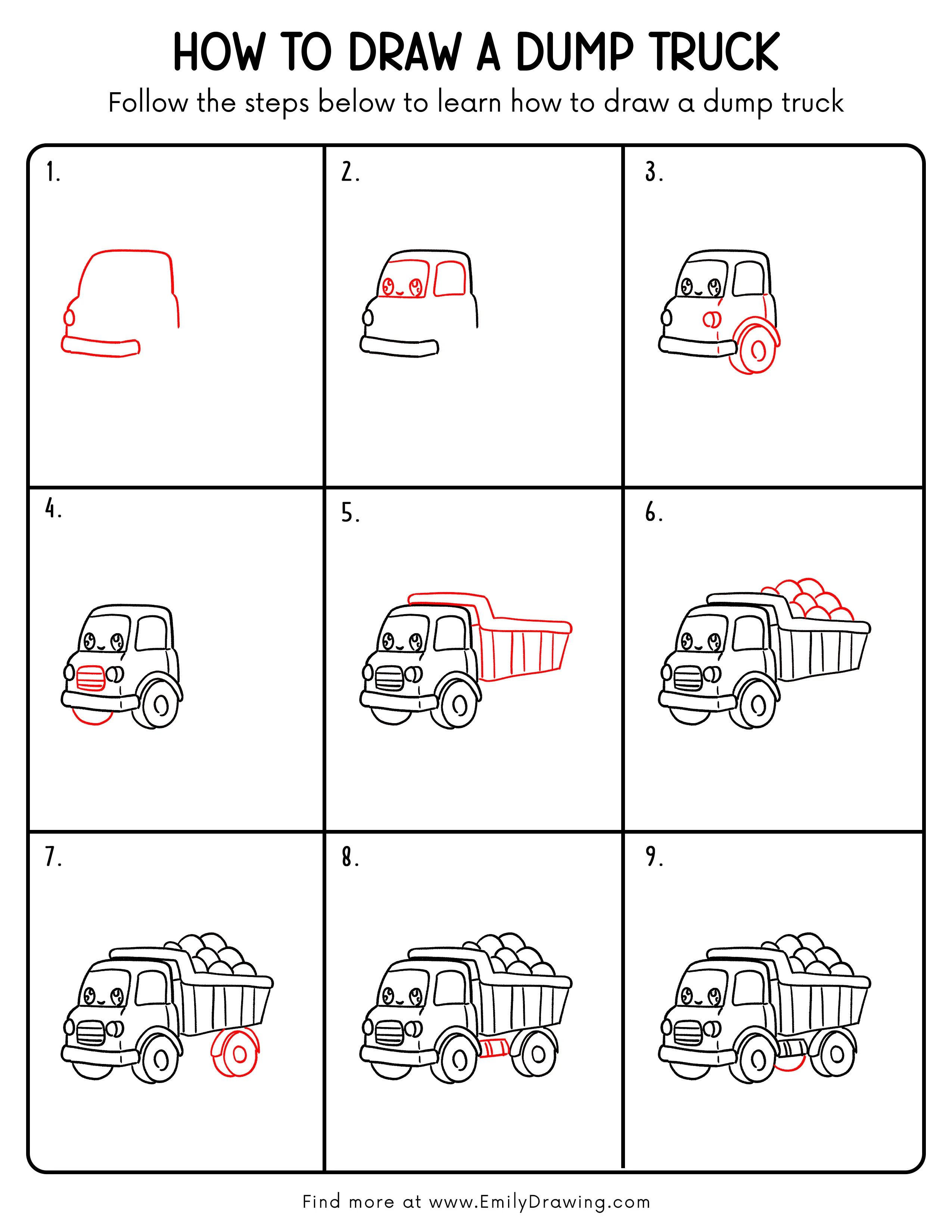 Printable Dump Truck Drawing Guide